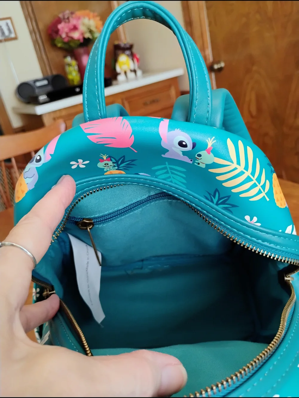 Loungefly Disney Stitch And Scrump Tropical Leaves Mini Backpack Peacock Blue